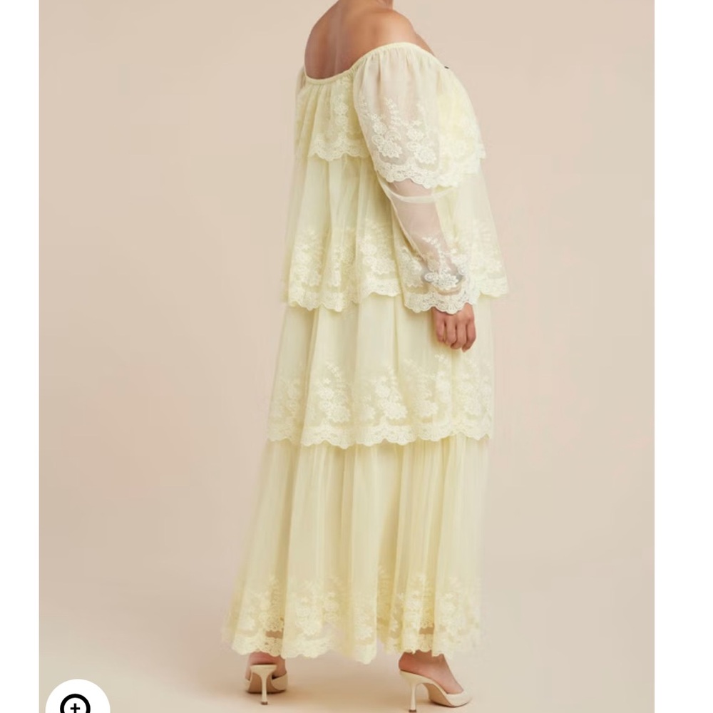 Eloquii Lace Tiered Dress Pale Yellow 20W - Picture 2 of 6